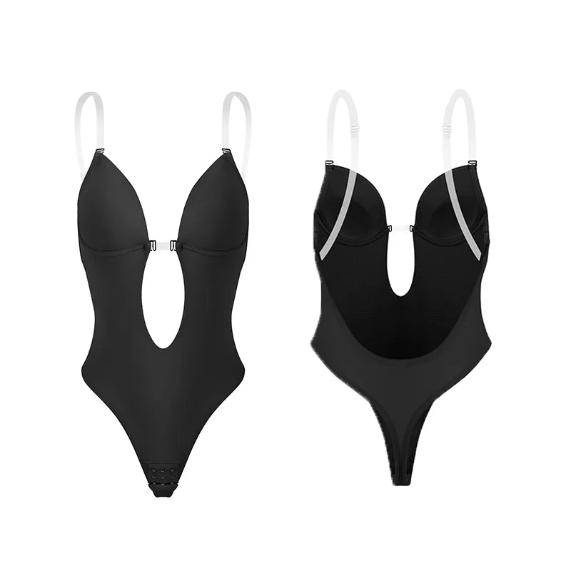 Thong Bodysuits Lingerie Backless Deep V Neck Shaper Invisible U Plunge Corset With Bras Shapewear
