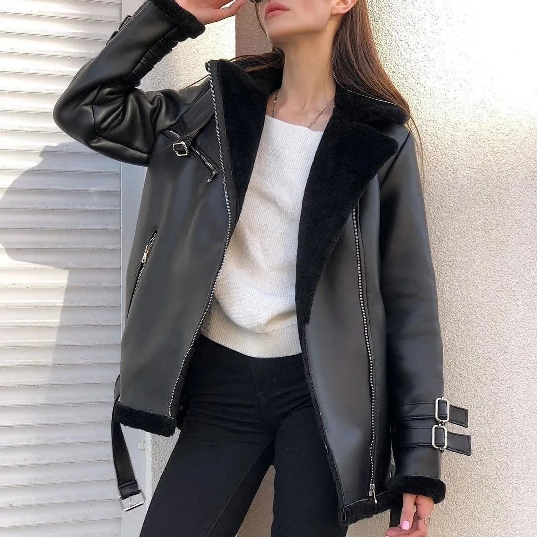 Classic Bomber Jacket Warm Fashion Shearling Winter Coat