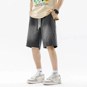 Casual Denim Shorts Comfortable Elastic Waist Straight Leg New Soft Short Pants Light Blue Loose Baggy Wide Leg Jeans