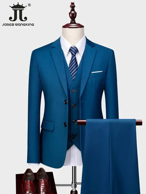 ( Jacket +Vest+ Pants ) Luxury Men's High-end Brand Solid Color Business Office Suit 3Pcs & 2Pcs Groom Wedding Party Suit Tuxedo