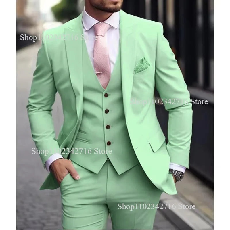 Luxury Men's Suits  Slim fit 3 Piece Jacket Pant With Vest Groom Wedding Tuxedo Formal Occasion
