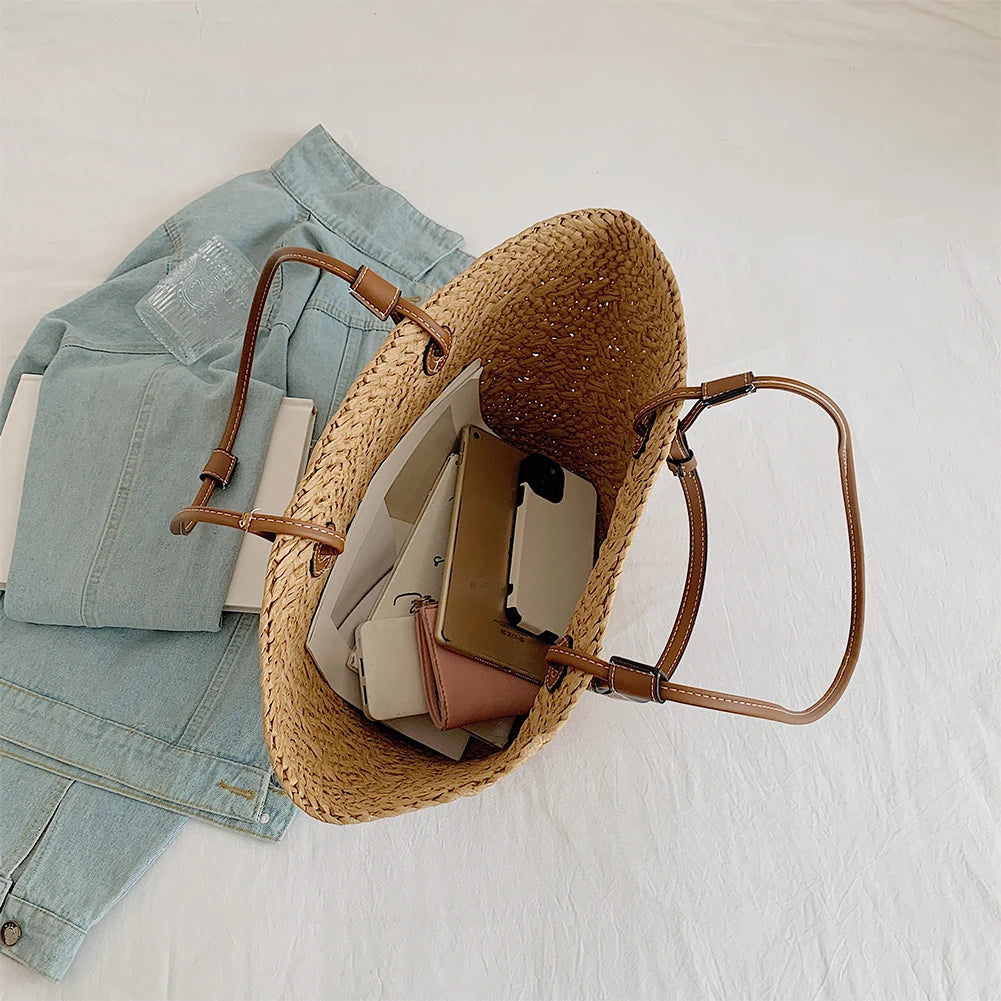Straw Woven Tote Bags for Women Shoulder Raffia Bag  Rattan Large Shopping Basket Beach Bag Luxury Crochet Handbag Tote Bag