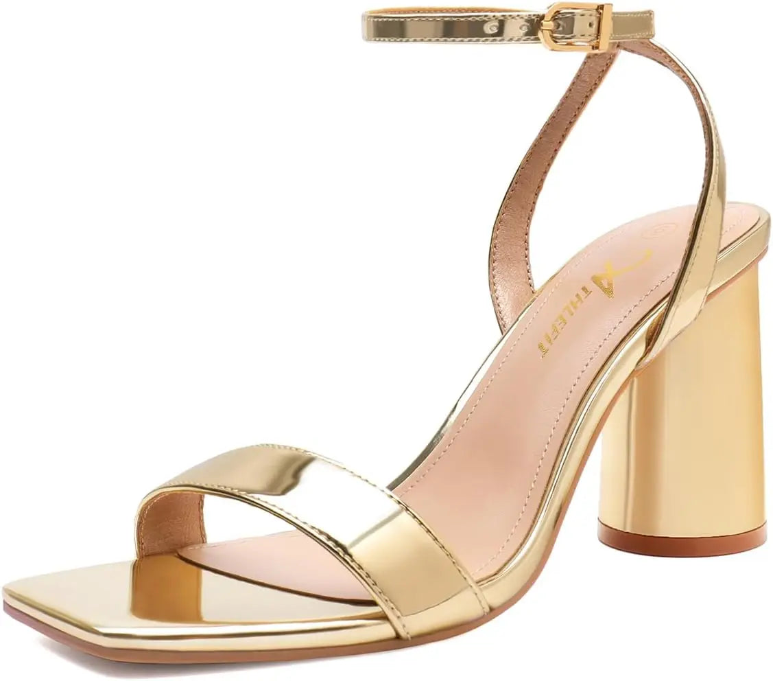 Strappy Chunky Block Heels Fashion Square Open Toe Heeled Sandals Ankle Strap