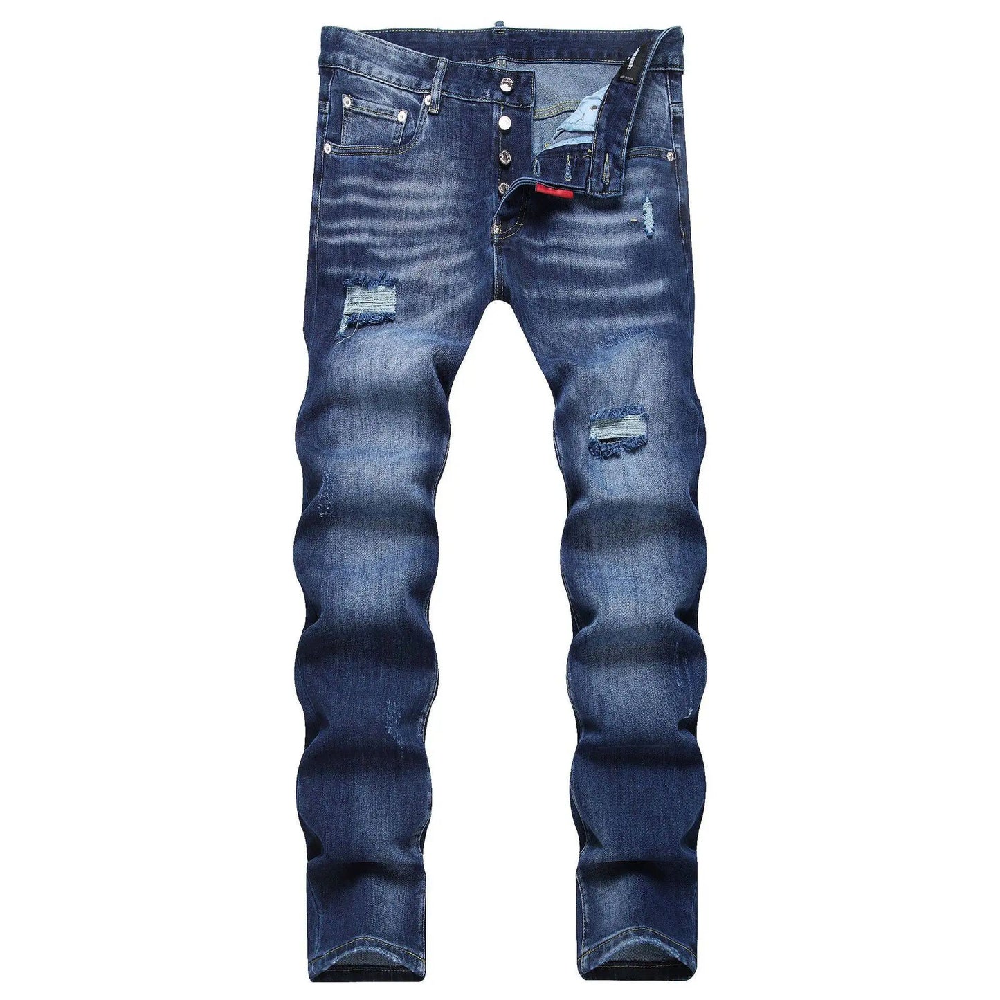 blue minimalist cat whiskers with holes, fashionable women's denim pants