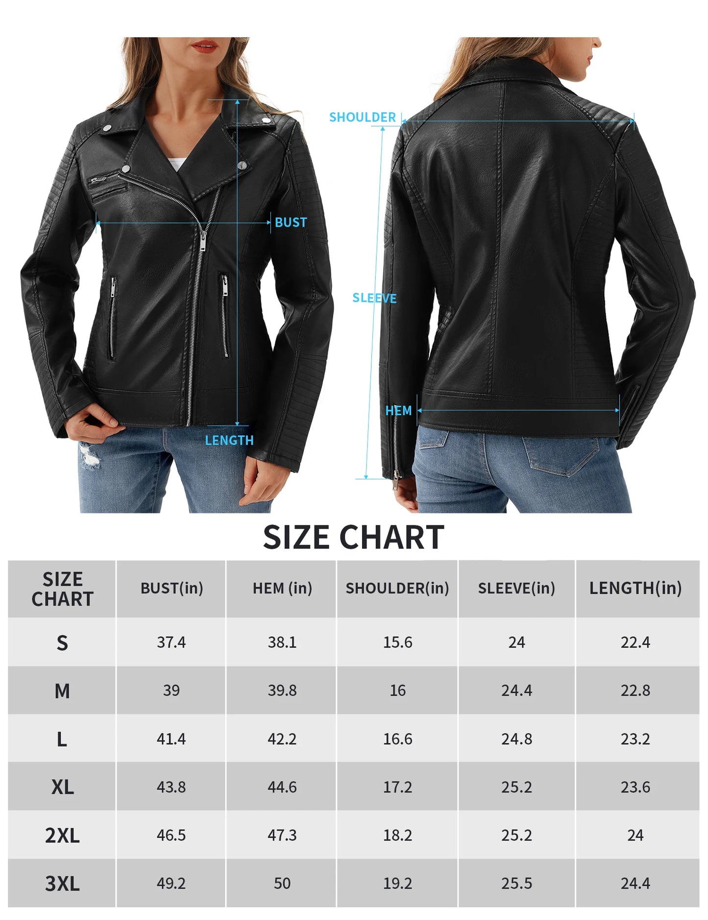 Faux Leather Jacket Black Motorcycle Moto Biker Short Coat