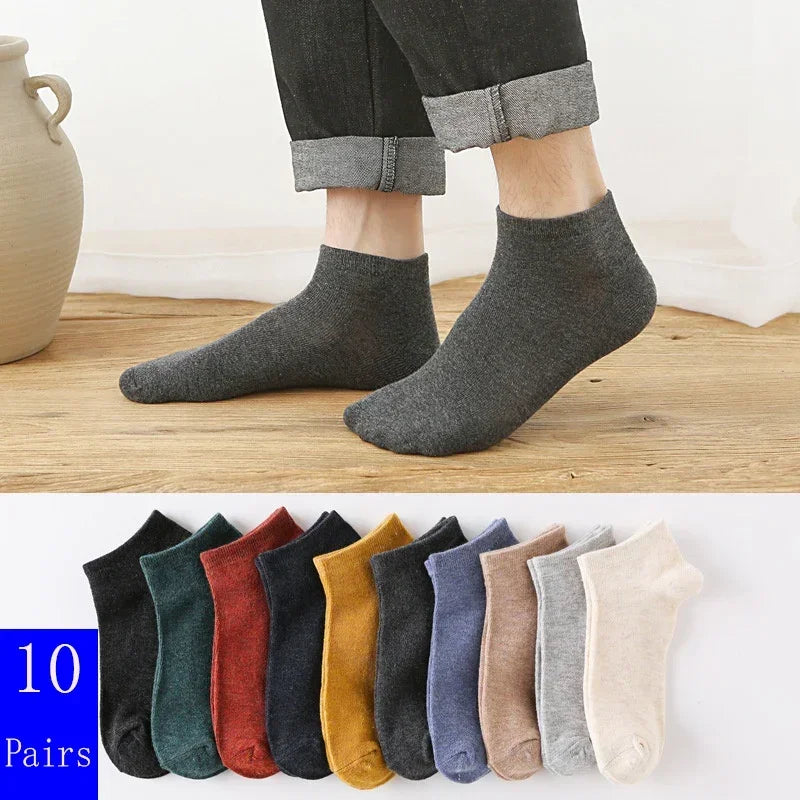 10 Pairs/Lot Men's Breathable Cotton Socks Hot Selling Low Tube Solid Color Comfortable Simple Fashion Gifts Male Ankle Sock