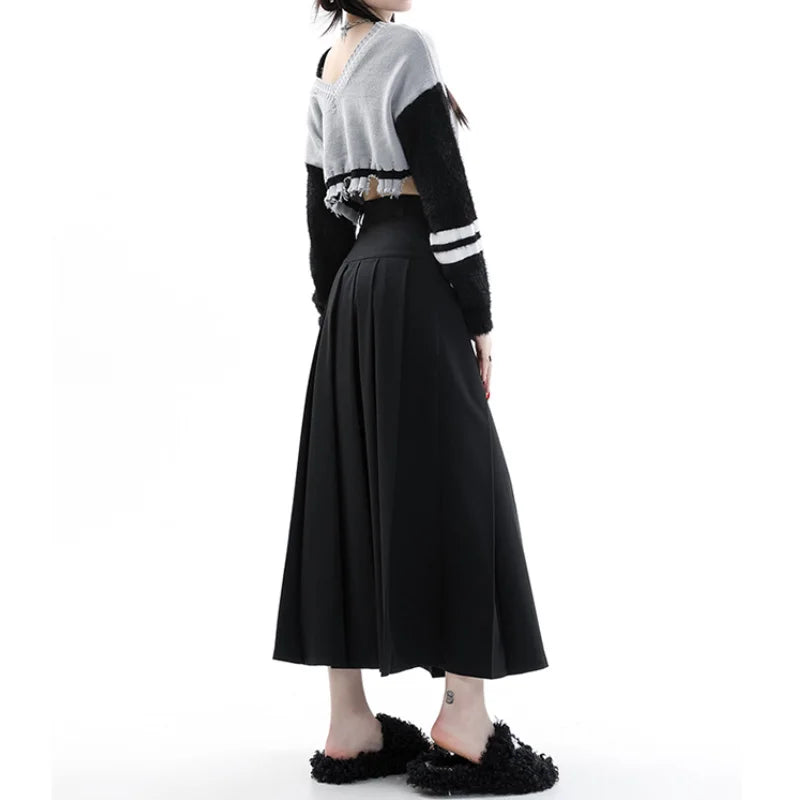 Vintage  High Waist Pleated Umbrella Skirt