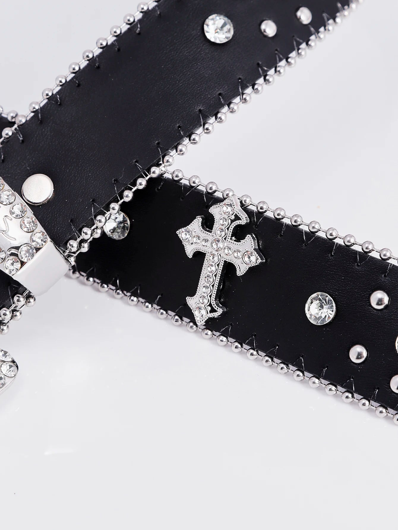 Women Fashion Dazzling Rhinestone Belt Western Cowgirl Bling Studded Design Faux Leather Diamond Belt for Jeans Dress