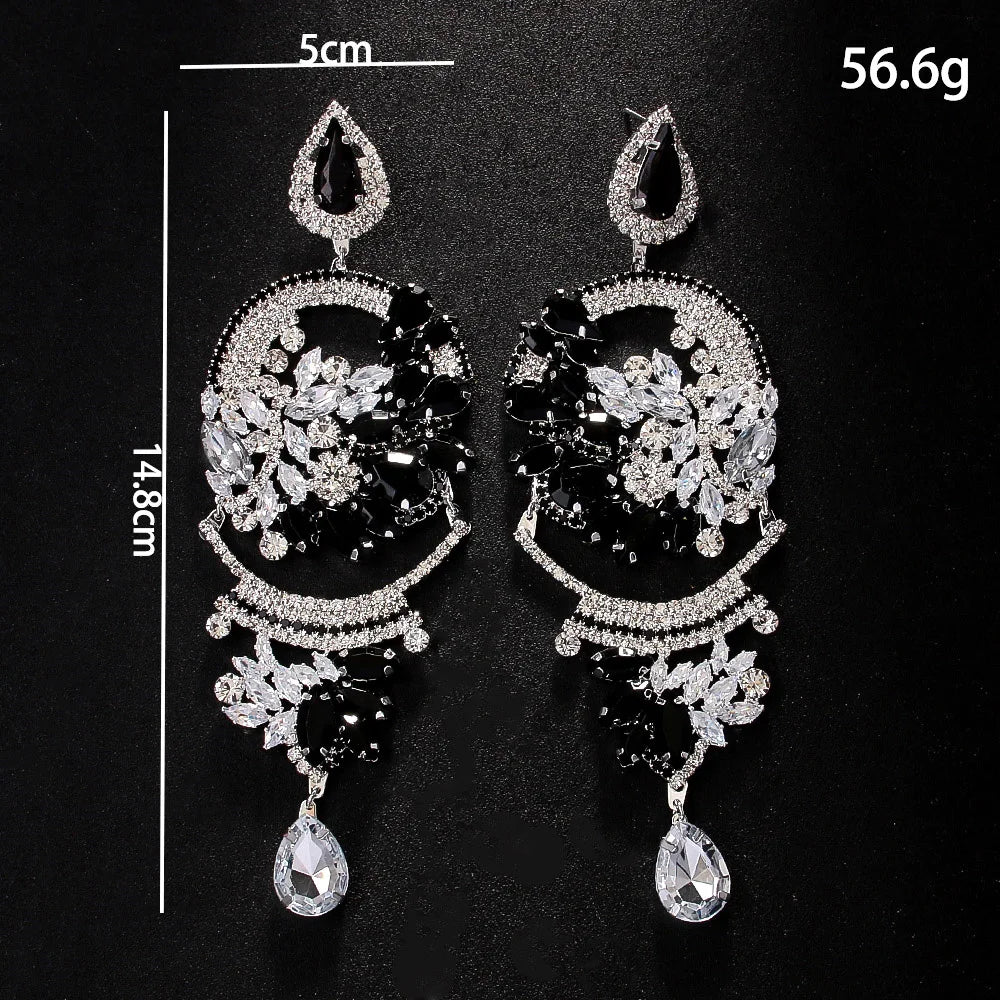 Exaggerated Pendent Oversized Heavy Industry Earrings  Black Crystal Earrings Water Drop