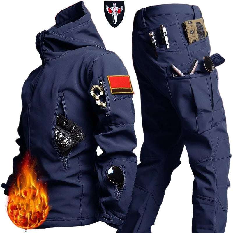 Shark Skin Soft Shell Autumn and Winter Plush Thickened Mountaineering Tactics Training Breathable Windproof Charge Suit