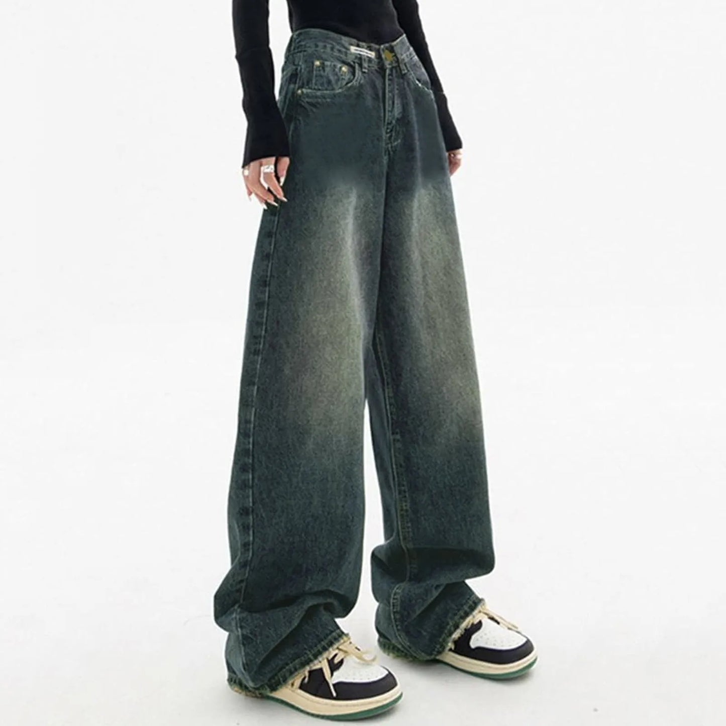 Streetwear Fashion Vintage Denim Jeans Women Baggy Jeans Trousers With High Waist Loose Straight Leisure Trousers