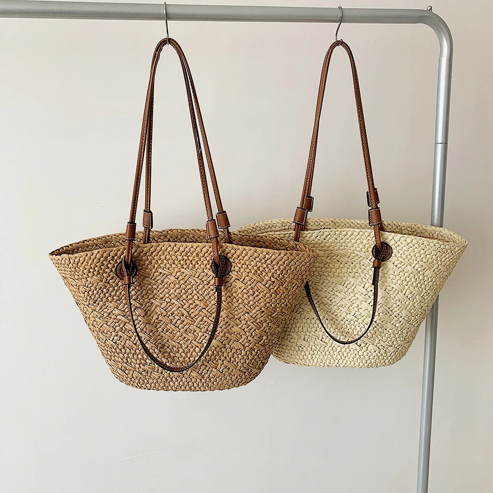 Straw Woven Tote Bags for Women Shoulder Raffia Bag  Rattan Large Shopping Basket Beach Bag Luxury Crochet Handbag Tote Bag