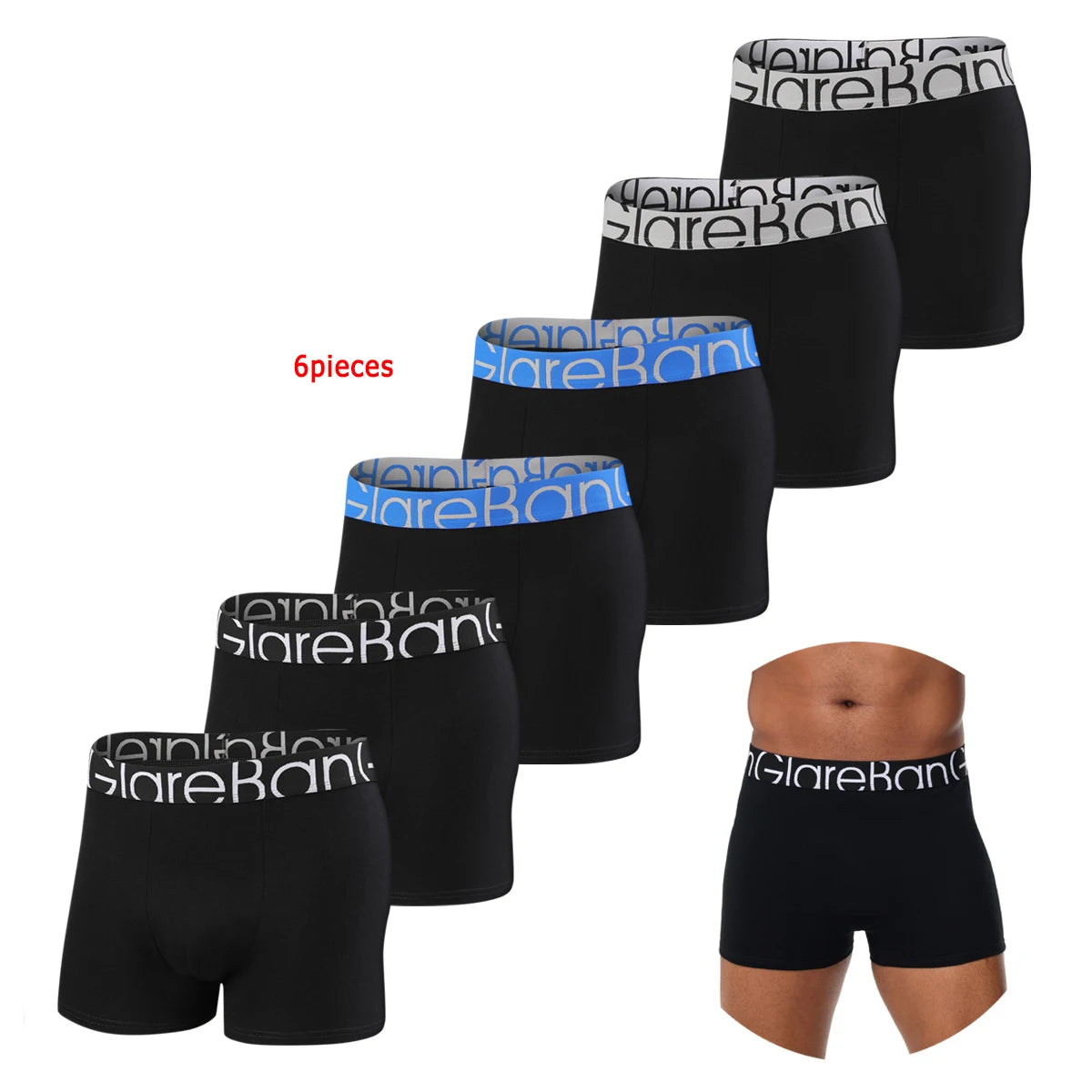 6pcs pack Black Boxer Shorts Men Underwear Soft Breathable Male Underpants for Men Homme Boxershorts