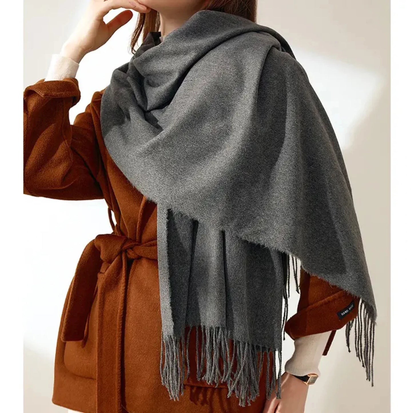 Solid Color Warm Large Shawl Long Tassel Scarf for Women - Stylish and Cozy Winter Essential