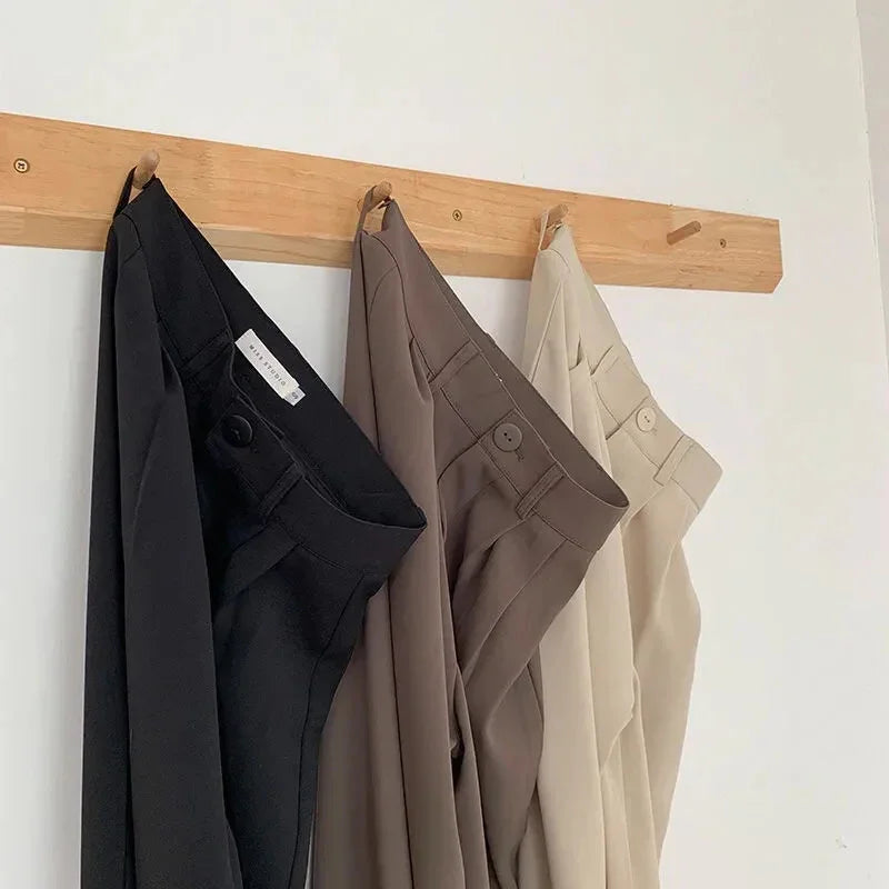 High Waist Women Suit Pants Fall Straight Office Fashion Trousers Casual Button Loose Female Pants