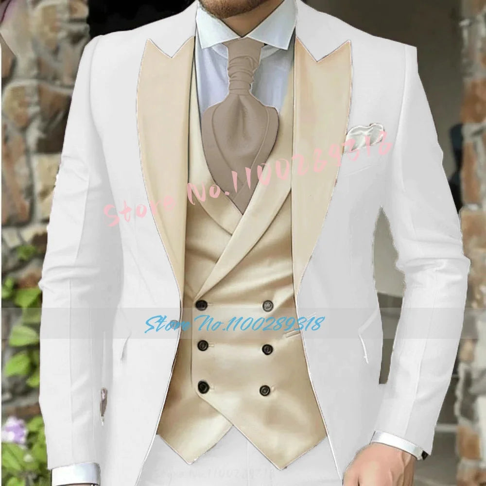Classic Suits For Men Custom Made 3 Piece Jacket Vest Pants Set Formal Business Tuxedos