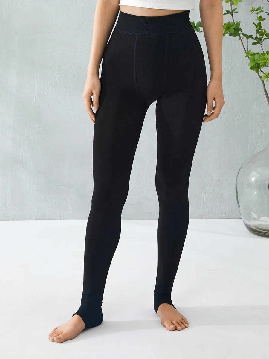 Autumn Winter Thick Warm Fleece Lined Leggings Solid Color High Waist Stretchy Thermal Pants Skinny Tights Pantyhose