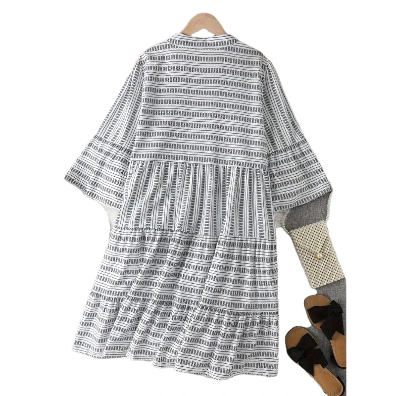 Casual Printed Ruffle Edge Pleated Dress