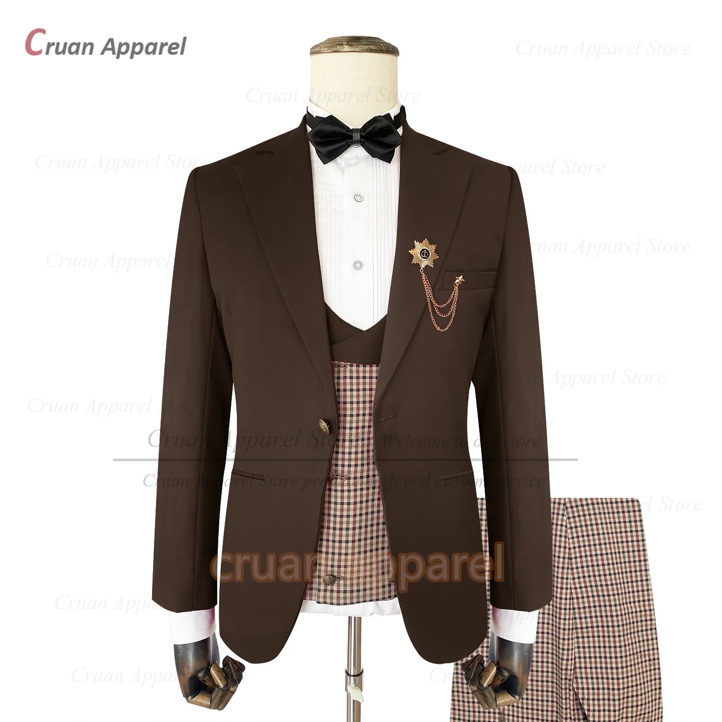 Classic Suit Sets For Men Fashion Checkered Blazer Vest Pants 3 Pieces Formal Party Tailor-made Elegant Slim Fit Costumes