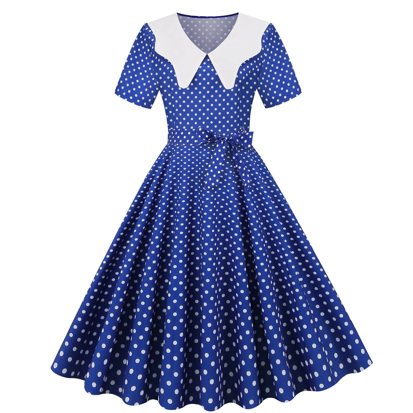 French Vintage Solid Dress Women Summer Retro 50s 60s Pin Up Rockabilly Party Dress