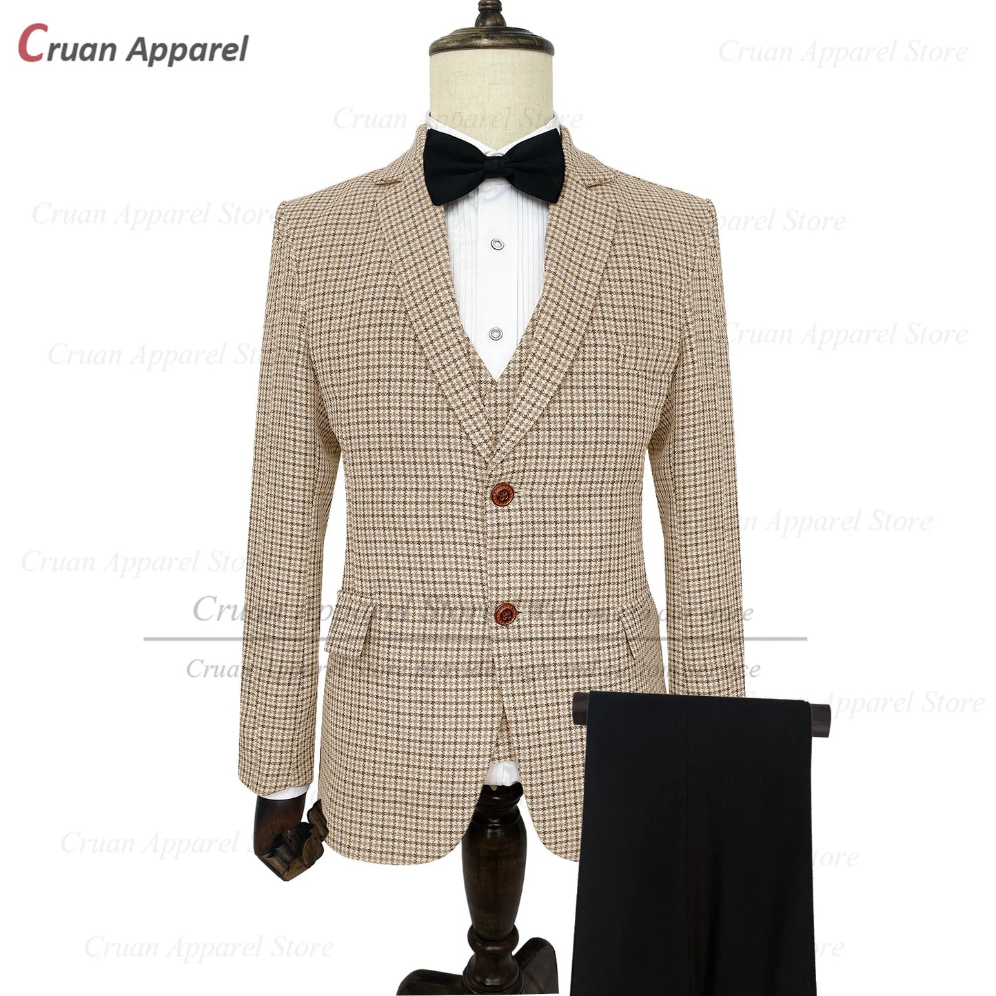 Classic Suit Sets For Men Fashion Checkered Blazer Vest Pants 3 Pieces Formal Party Tailor-made Elegant Slim Fit Costumes