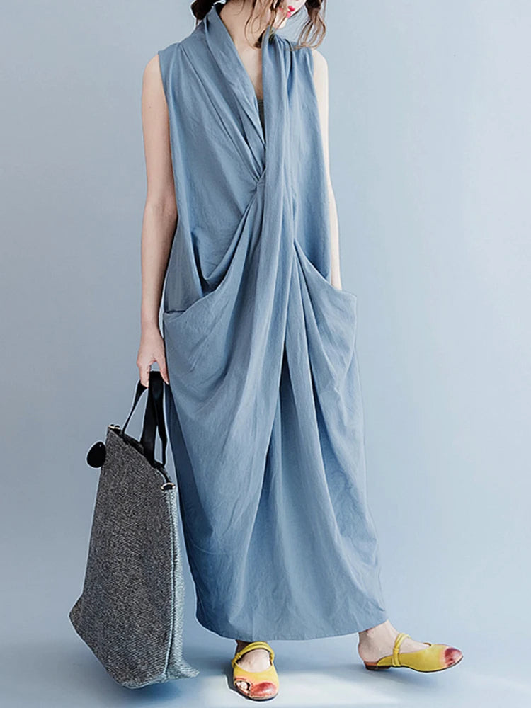 Oversize Asymmetrical Maxi Dress Summer Women's Sundress Female V Neck