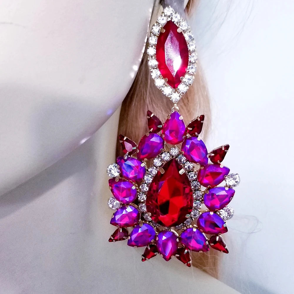 Exaggerate Geometric Dangle Earrings Water Drop Accessories Fashion Colorful Rhinestone Earrings