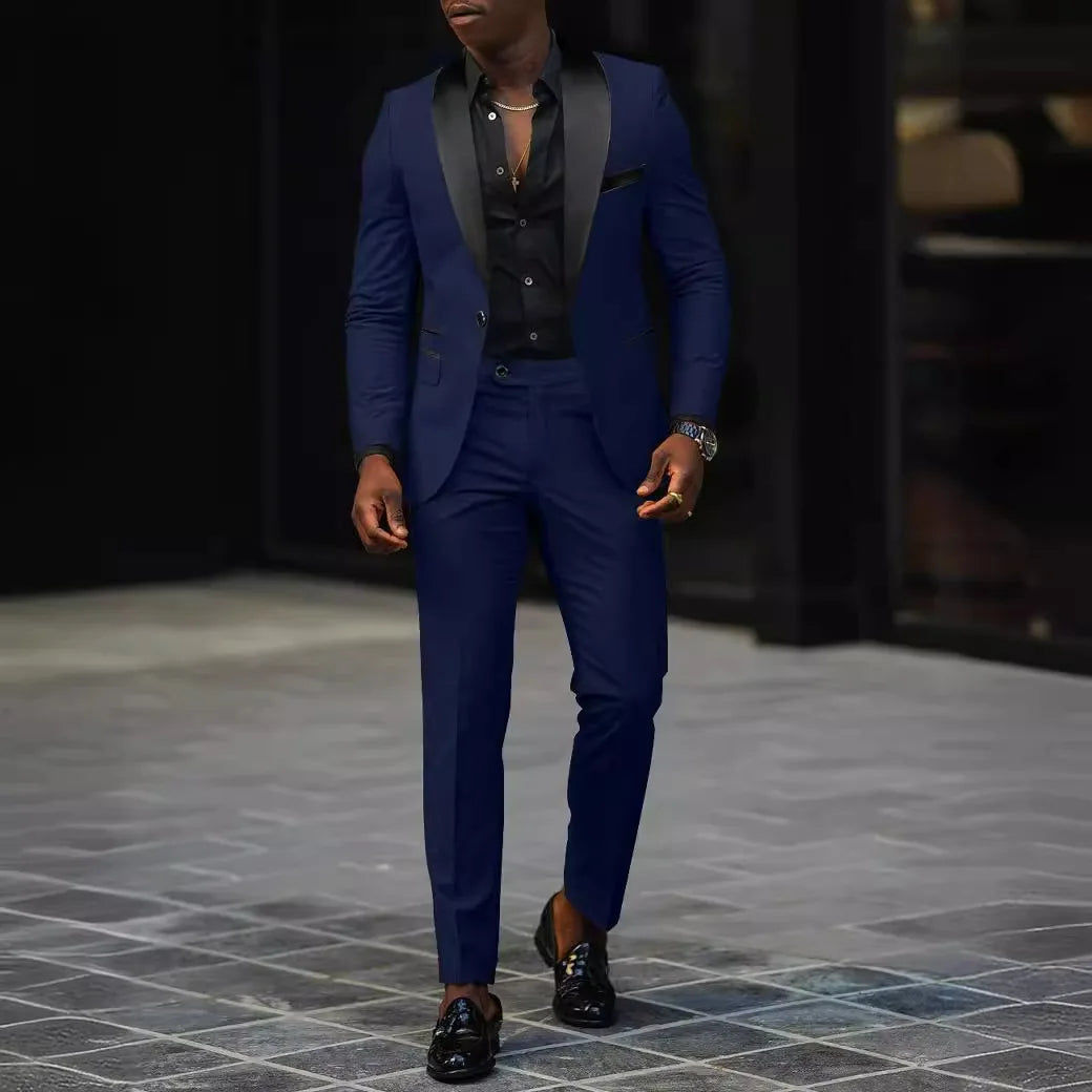 Men's Fashion Business Casual Two-piece, Comfortable and Breathable Slim-fit Side Slit Single-button Suit Jacket+trousers
