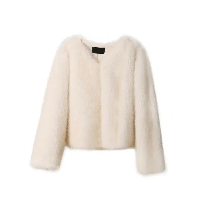 Cropped Faux Fur Coat Women Winter Fluffy Short Fur Jacket Streetwear Chic Jackets