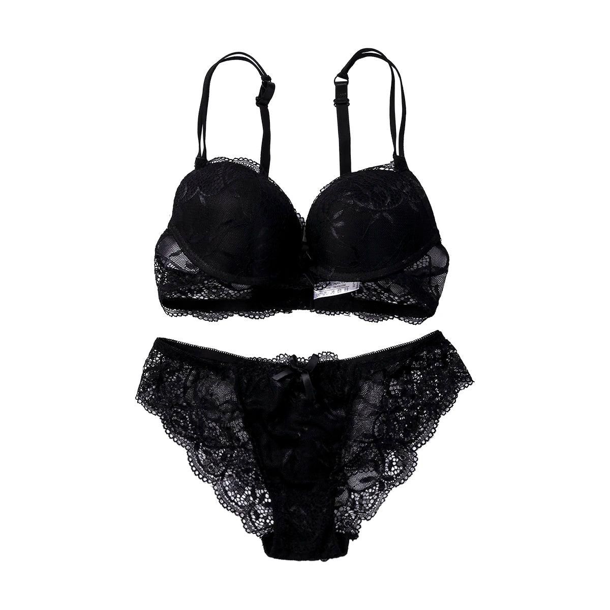 Lace Lingerie Set with Floral Embroidery and Matching Panties Sexy Push-Up Bra and Underwear Intimates