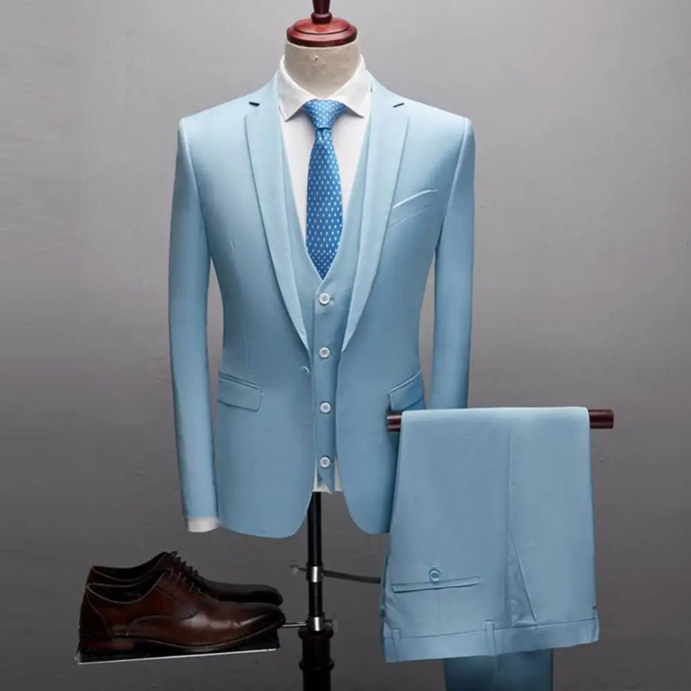 3 Piece Suit Formal Vest Pants Set Turndown Collar Single Breasted Slim Formal Suit Wedding Banquet Prom Men Suit