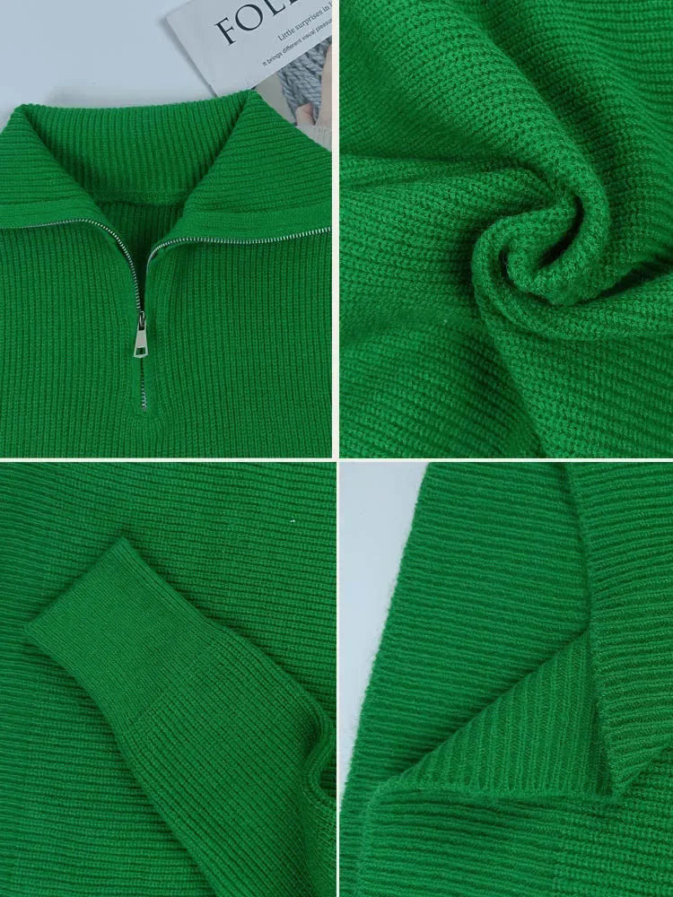 Fashion Women's Turtleneck Zippers Solid Loose Women Sweaters Pullover Long Sleeve Casual Knitted Sweater Woman