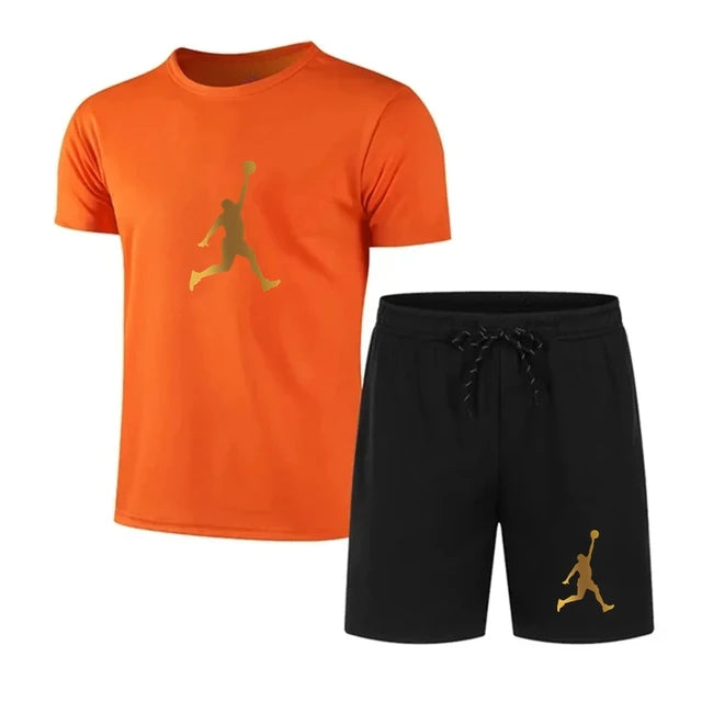 Men's casual fashion Summer mesh suit Men's quick drying Breathable sports suit Short sleeve T-shirt suit men's jogging suit