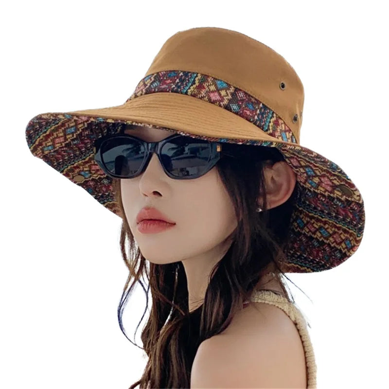 Stylish Women s Ethnic Fisherman Hat with Wide Brim for Summer Sun Protection and Outdoor Activities Foldable Design for