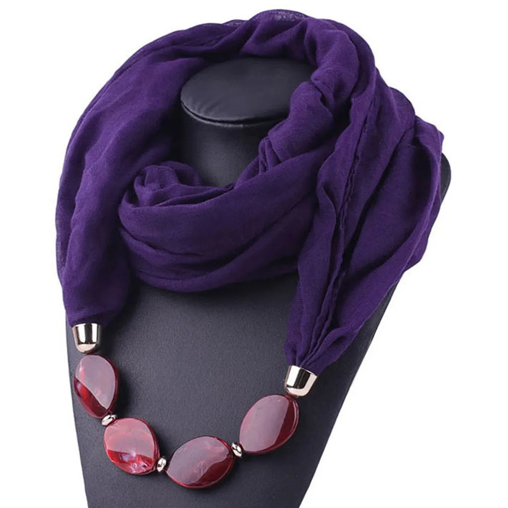 Elegant Women Necklace Scarf with Ethnic Style Pendant Soft Cotton Linen Design for Versatile Fashion Accessory