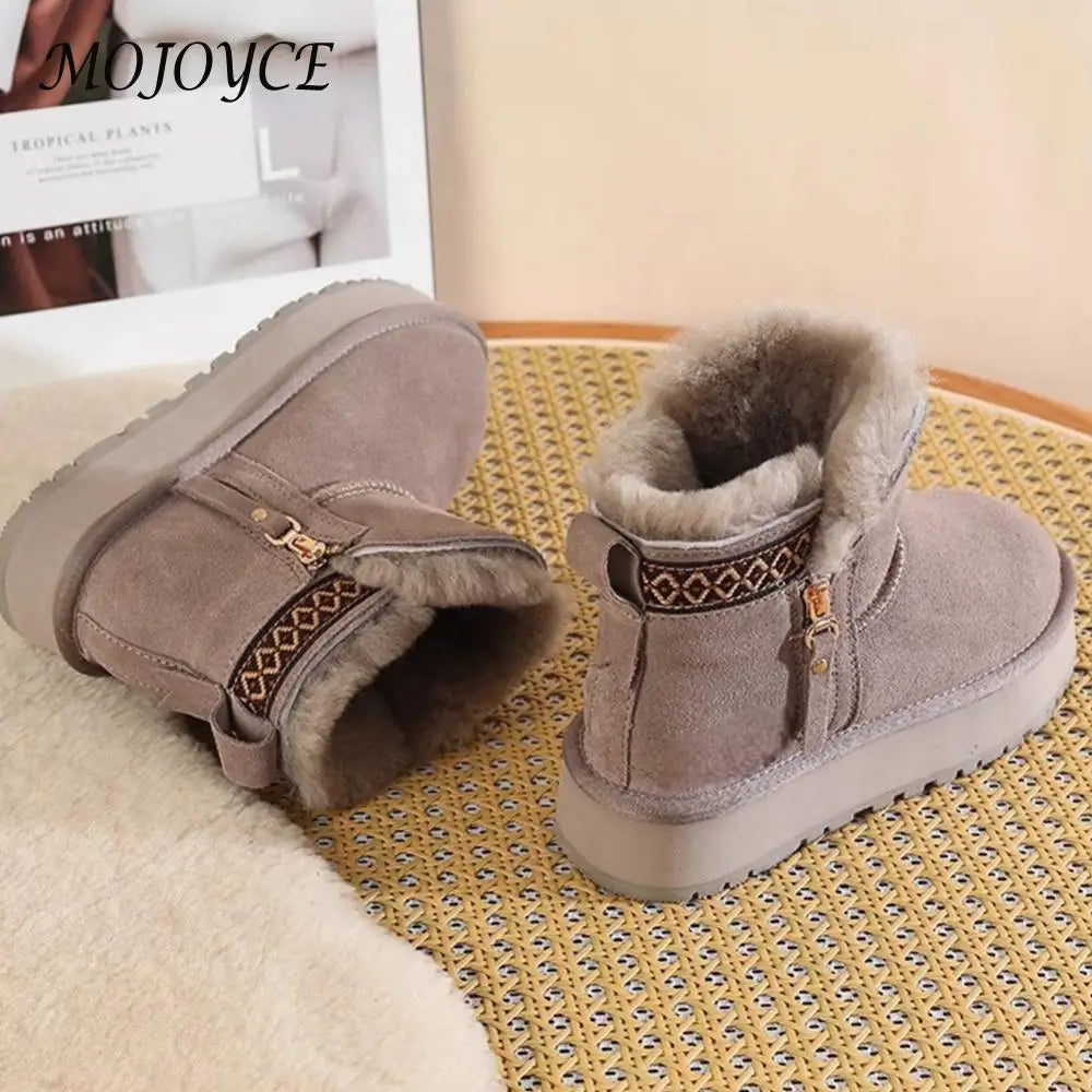 Snow Boots Faux Fur Lining Ankle Booties Anti-Slip Short Boots for Indoor Outdoor
