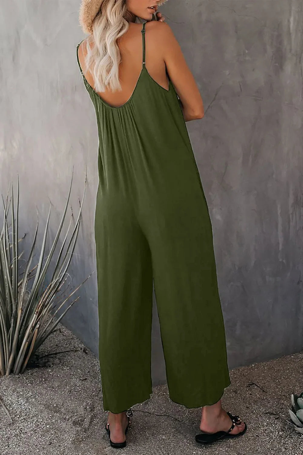 European and American Suspender  Women's Summer Foreign Trade Solid Color Pocket Casual Jumpsuit