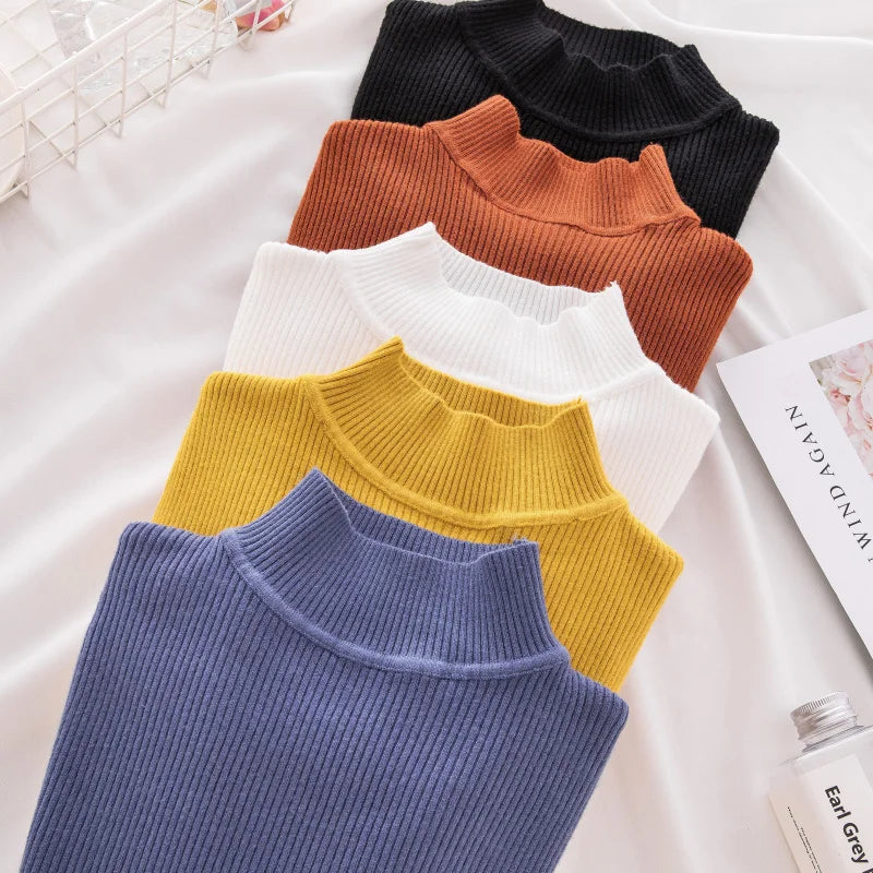 Women's Turtleneck Sweater Knitted Soft Pullovers cashmere Jumpers Basic Solid Soft Sweaters Women Autumn Winter Casual Top