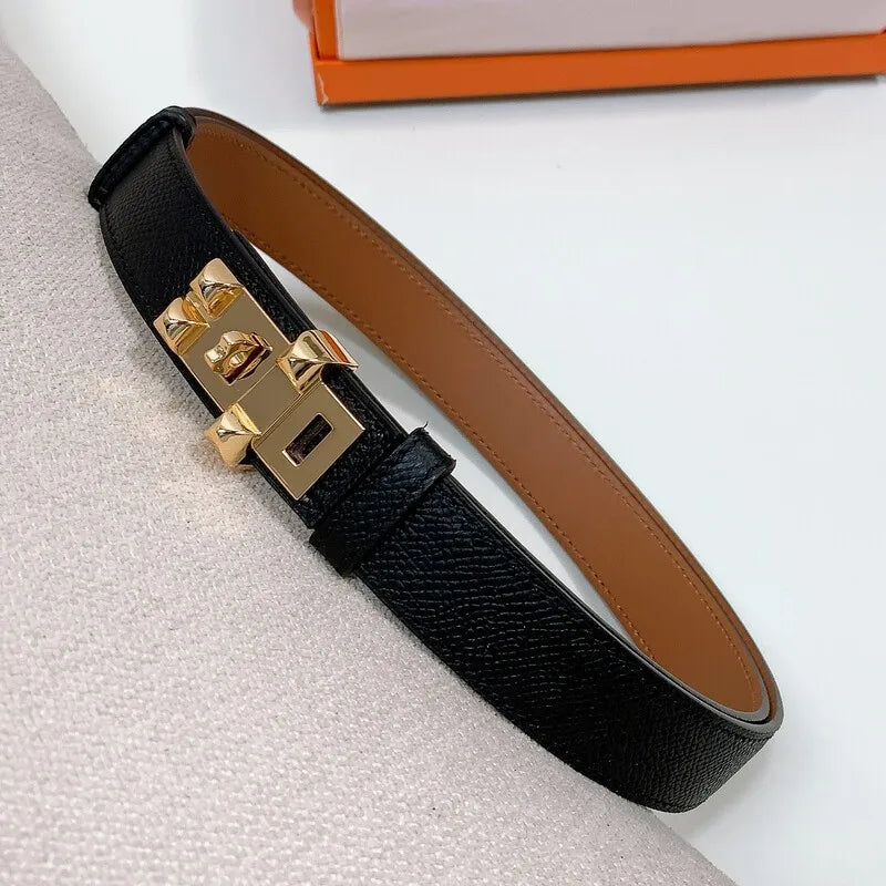 Leather adjustable belt Cross cowhide waist 2.5CM latched telescopic belt