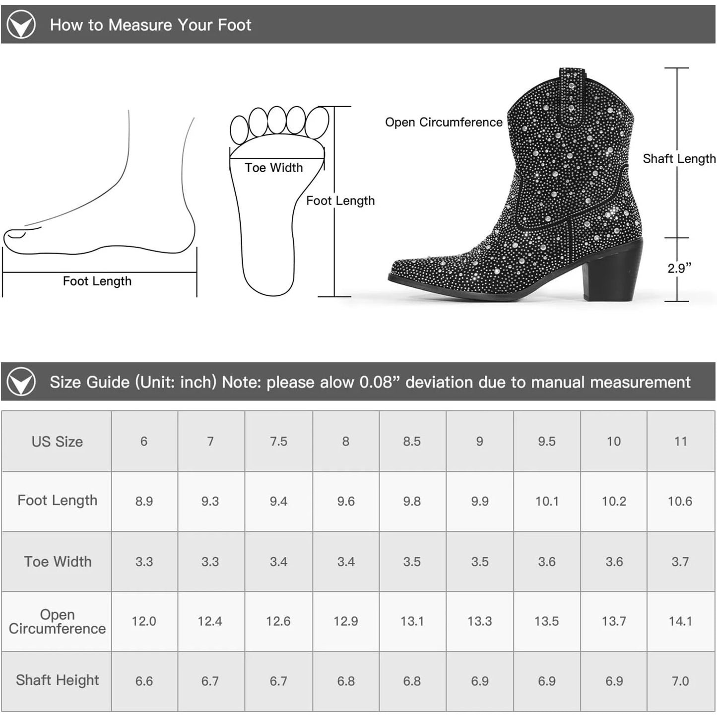 Rhinestone Cowboy Boots for Women - Sparkly Cowgirl Boots Wide Calf Glitter Bling Women's Western Boots