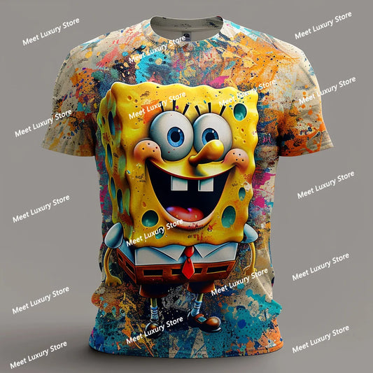 DOMIO 3d Men's Cartoon Anime SpongeBob SquarePants Men T-shirt Short Sleeved Oversized  T-shirt /Adult Men Clothing T-shirt