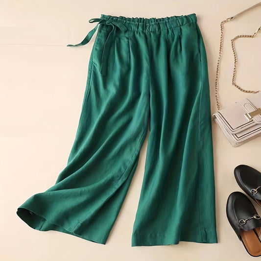 Solid Elastic Waist Pants, Casual Wide Leg Women's Summer Clothing