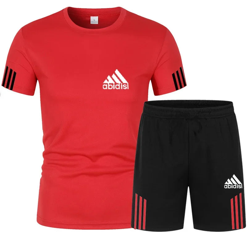 Summer Luxury Set Men's Short Sleeve Suit Fitness Fashion Casual Shorts Tracksuit Clothes for Mens T-shirt + Shorts 2-piece Set
