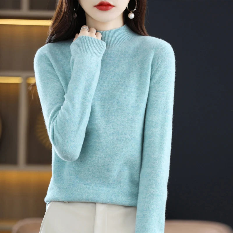 100% Pure Wool Half Turtleneck Pullover In Cashmere Sweater Women's Casual Knit Top Women's Coat