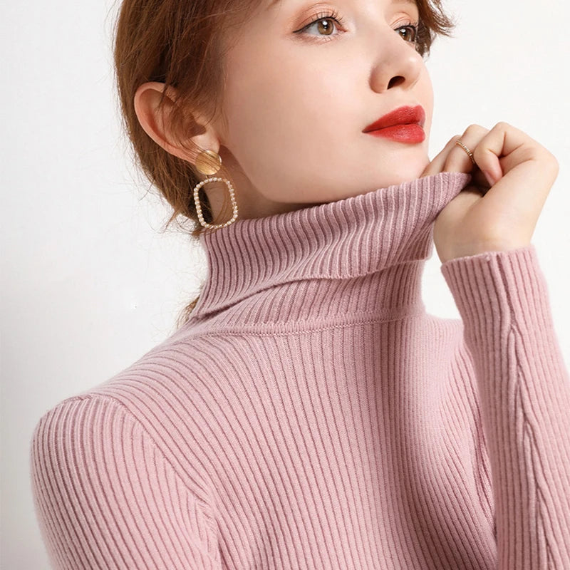 Women's Fall Turtleneck Sweater Knitted Soft Pullovers Cashmere Jumpers Basic Soft Sweaters For Women