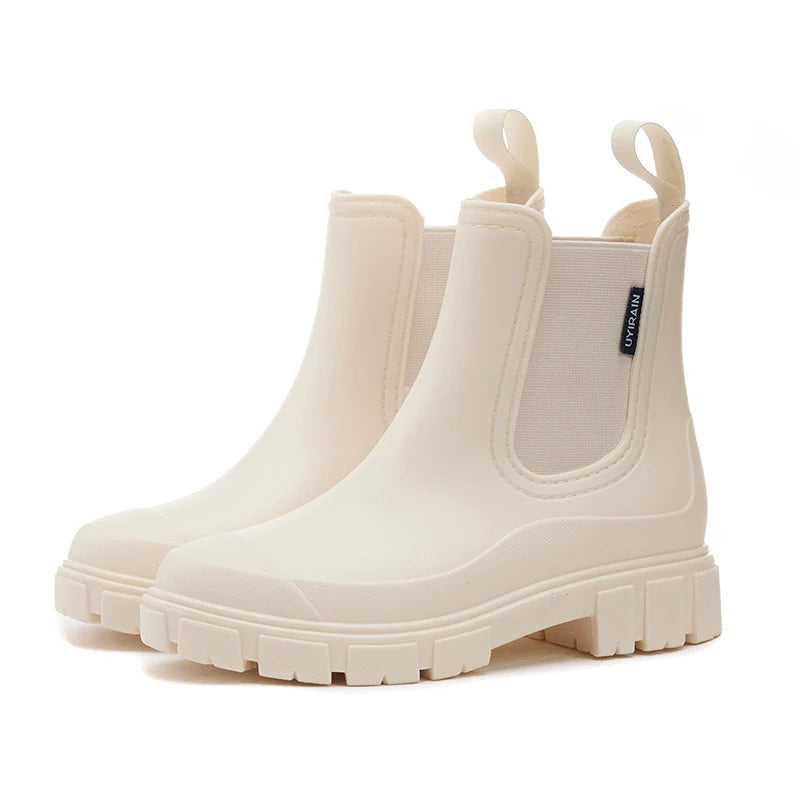 Waterproof Wellington Boots Thick Sole Short Boots Non-Slip Fashion Rain Boots Breathable Wide Toe