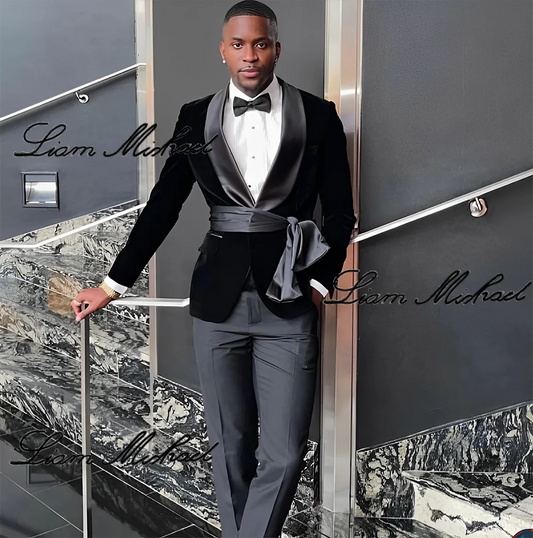 Velvet Jacket Men's 3 Piece Suit Wedding Groom Tuxedo Fashion Customized Men's Clothes Elegant