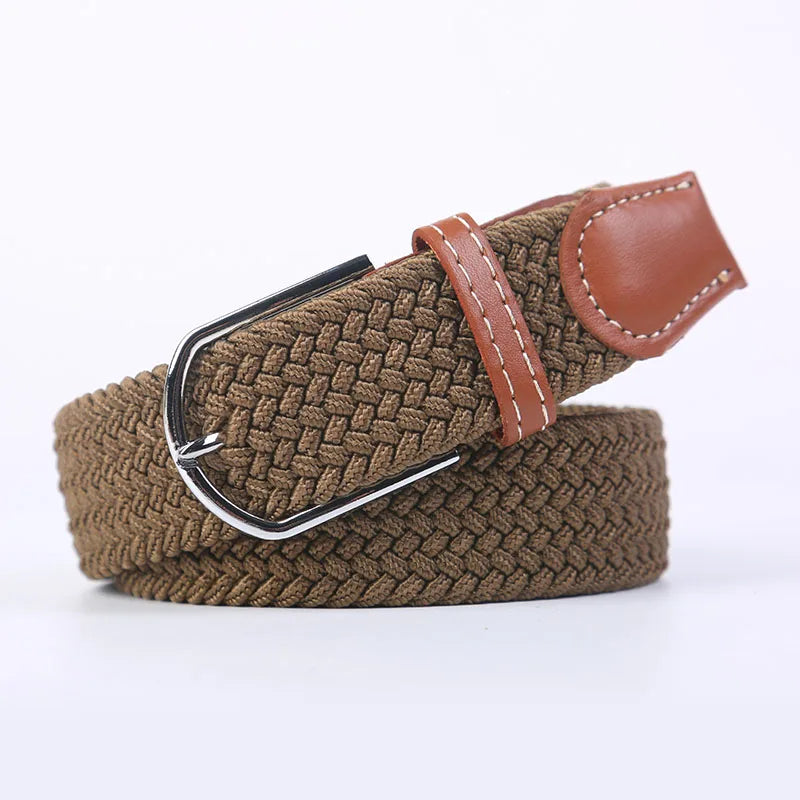 Casual Knitted Pin Buckle Belt Woven Canvas Elastic Expandable Braided Stretch Belts Women Jeans