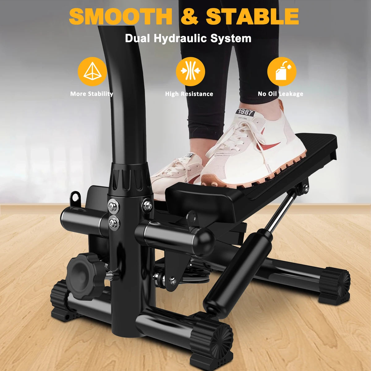 Mini stepper with handle, 300 pound load capacity, hydraulic stepper, LCD display