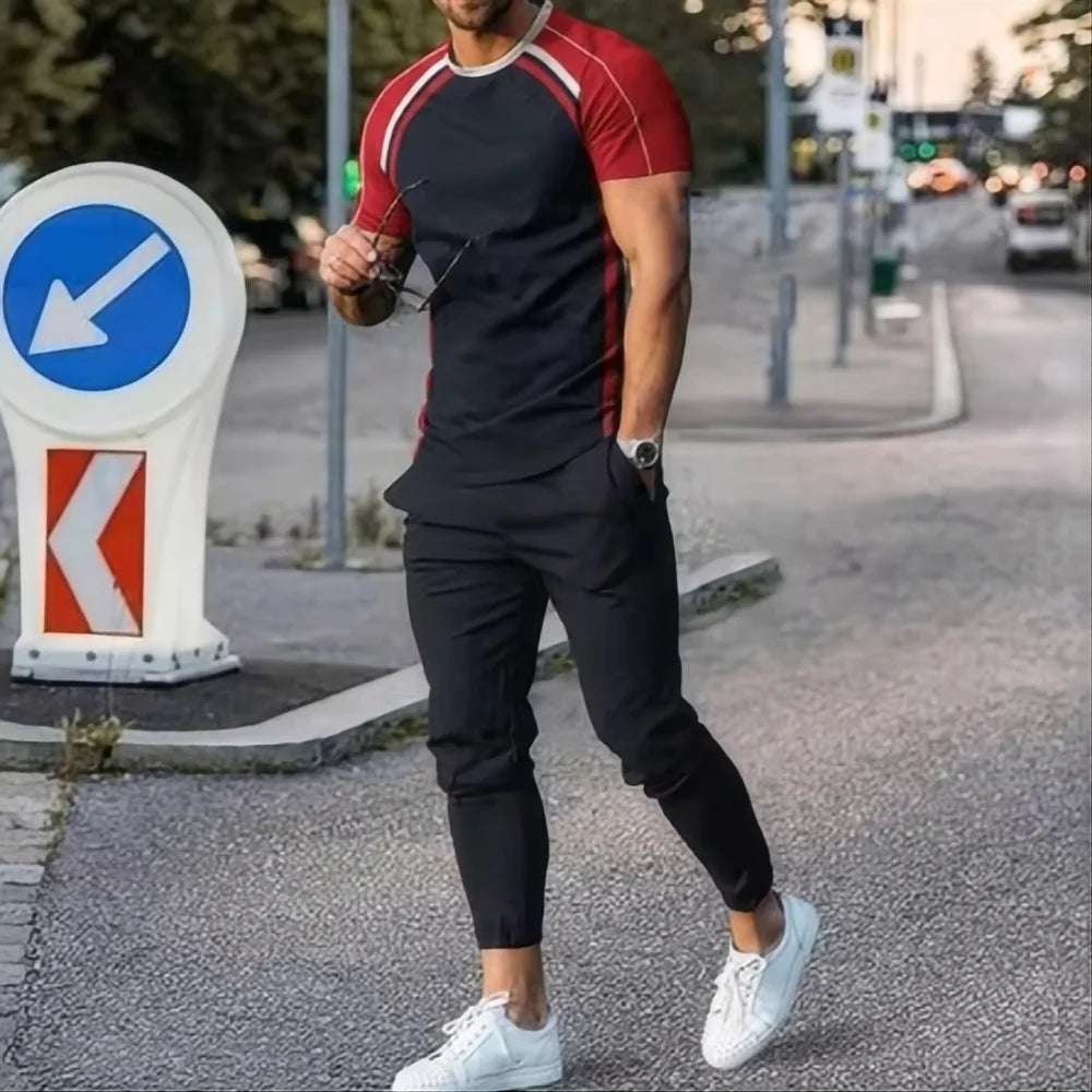 Summer King Letter 3D printed T-shirt and sports pants set for men's fashion sportswear, oversized short sleeved T-shirt and pants